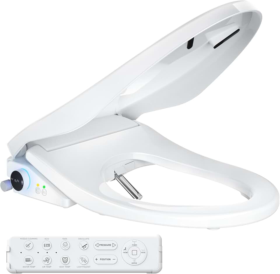 Electric Bidet Toilet Seat, Heated Toilet Seat Elongated with Instant Warm Water & Dryer, Feminine & Front Rear Wash, Wireless Remote, Self-Clean Nozzle, Slow Close Lid, Upgraded Silent ECO Child Mode
