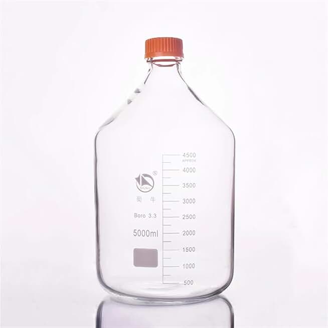 Lab bottle Reagent bottle,With yellow screw cover,Borosilicate glass 3.3,Capacity 5000ml,Graduation Sample Vials Plastic Lid