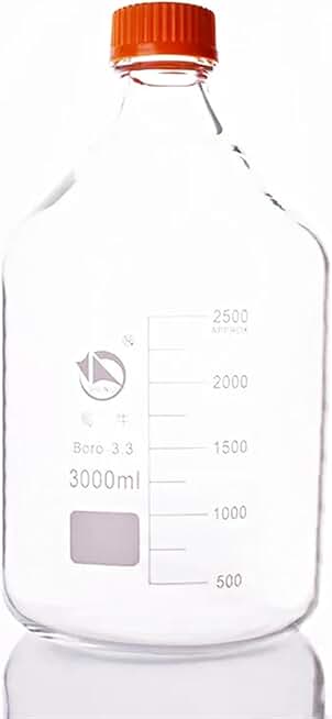 Lab bottle Reagent bottle,With yellow screw cover,Borosilicate glass 3.3,Capacity 3000ml,Graduation Sample Vials Plastic Lid