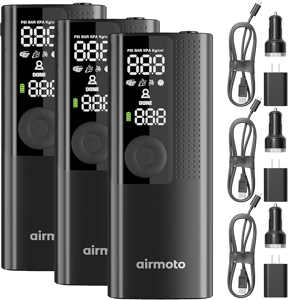 Airmoto and Power Kit Bundle Deal - 3 bundle - Tire Inflator Portable Air Compressor with Power Kit for Charging at Home and on The Road - Cordless Air Pump for Car Tires, Motorcycle, Bicycle