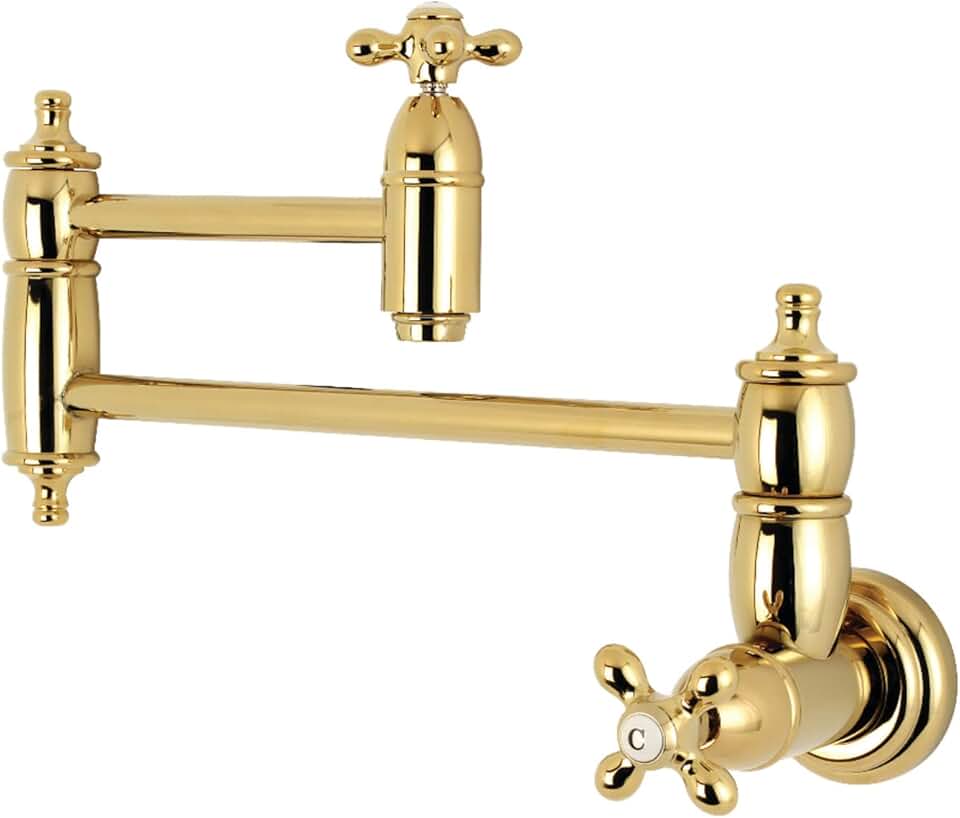 Kingston Brass KS3102AX Restoration Pot Filler, 13 Inch Length, Polished Brass