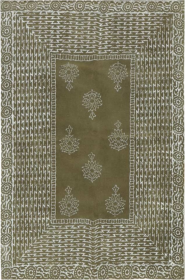 Collection Square - Area Rug 7x7 Brown & White Pattern Cotton Dhurrie Floral Kilim Rug Indoor Outdoor Use Carpet Flatweave Rugs for Bedroom Bedside Mat Dining Table Mat & Hall