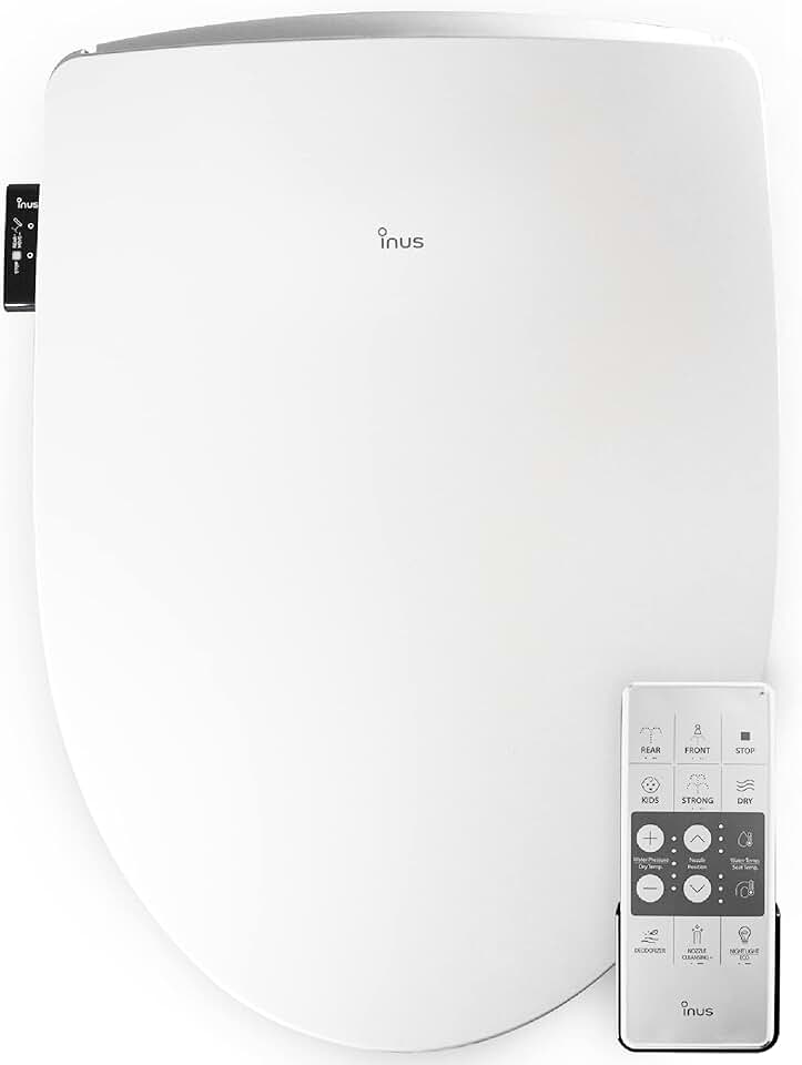 Inus R52 Electric Heated Bidet Seat withTemperature Adjustment for Elongated Toilets, Multiple Spray Modes,LED Light & Self Cleaning Electrolyte Wand,Deodorizer Smart Bidet Seat Remote Control