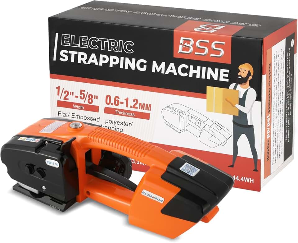 BAOSHISHAN Electric Strapping Tool for 1/2 in-5/8 in PP PET Straps Automatic Strapping Machine 3000mha Battery Powered for Packaging Strapping Box Pallet Portable Baler (Orange)