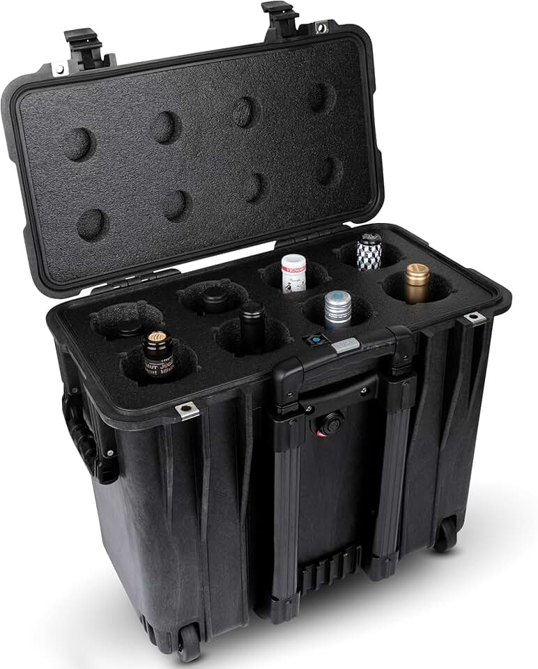 CasePro Wine Travel Carrier Case | Premium Heavy-Duty Wine Luggage with Wheels | Airplane Wine Carrier | Travel Suitcase for Wine Bottles - Holds 8 Bottles | Black - CP-WINE-8B