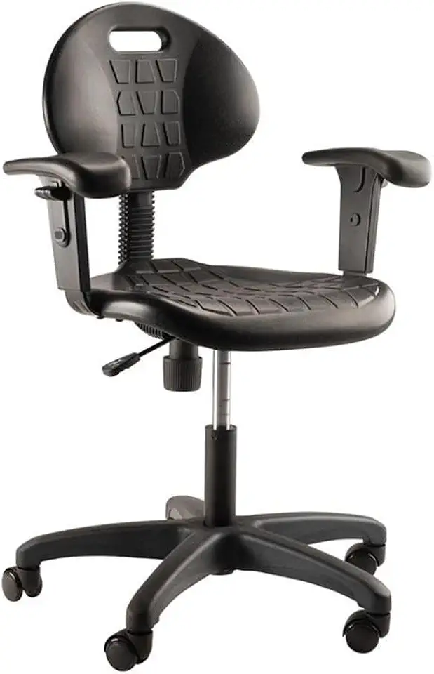 National Public Seating Height Adjustable Ribbed Ventilation Design Task Chair with Polyurethane Seat and Arms - Black