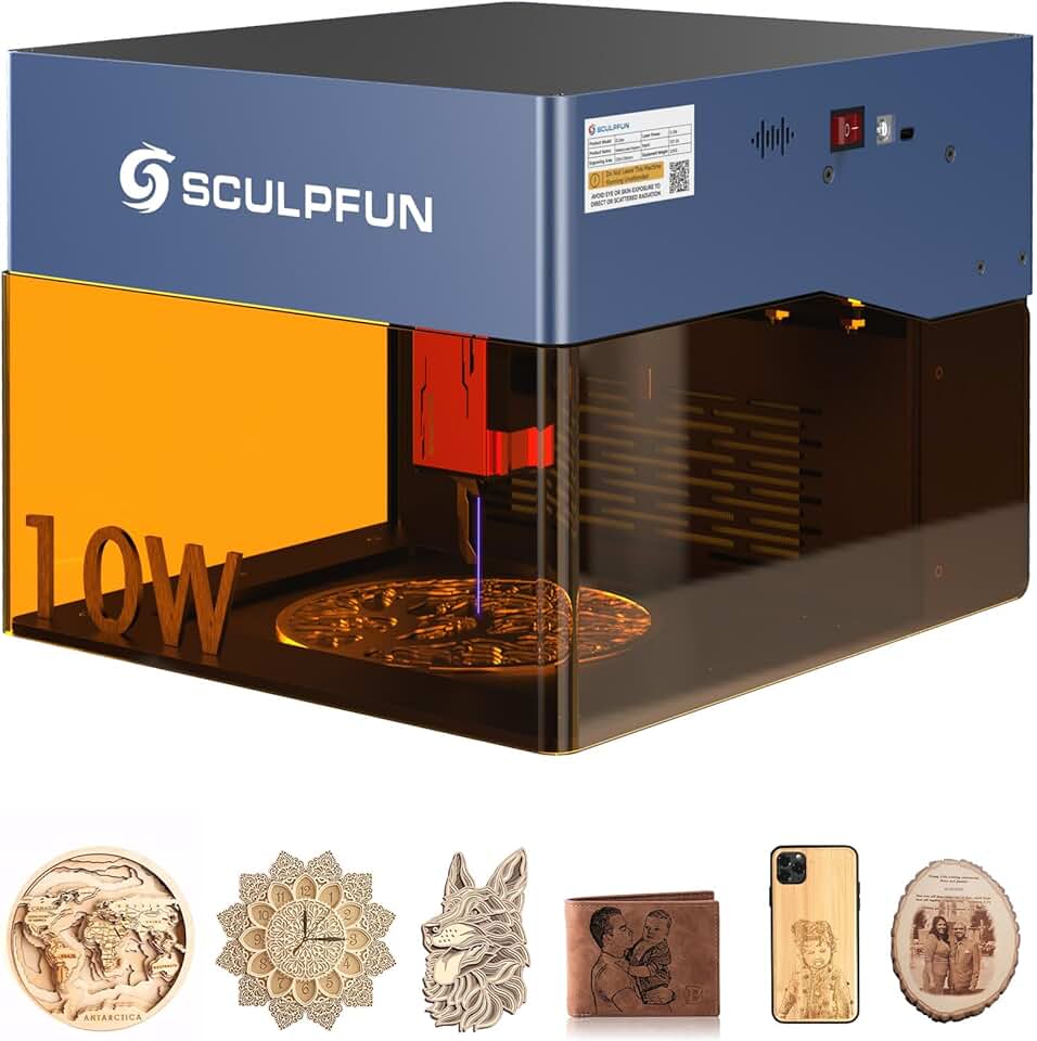SCULPFUN iCube Pro Max Mini Laser Engraver, Powerful 10W Output Portable Laser Engraver and Cutter Machine, Mini Laser Engraving Machine with Enclosed, App Control, Filtering System Design