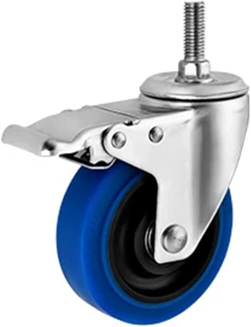 4Pcs 3/4/5 Inch Medium Blue TPR 304 Stainless Steel Casters Twin Shaft Rubber Universal Roller Silent Wheel Caster 300KG(M12x30 Brake,3 Inch)