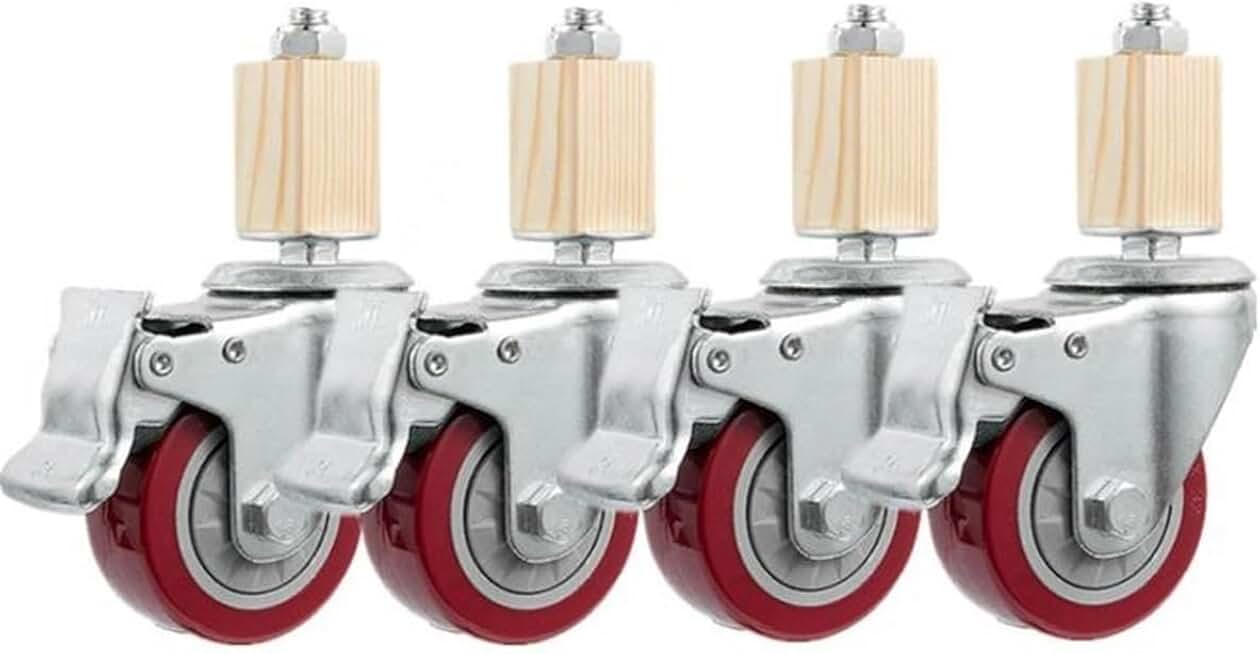 4Pcs 3 Inch Caster 30mm Square Tube Stainless Steel Furniture Leg Iron with Brake Universal Wheel, Red
