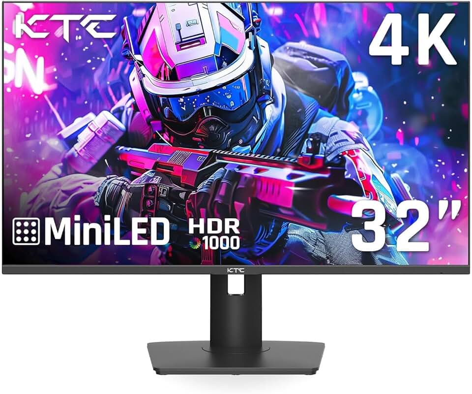 KTC 32 Inch 4K Mini LED Monitor, Fast IPS, HDR1000 144Hz 1ms MPRT Gaming Monitor,Type-C 45W, HDMI/DP/USB,RGB Light, Swivel/Height/Tilt Adjust, VESA, Computer Monitor for Gaming & Designer