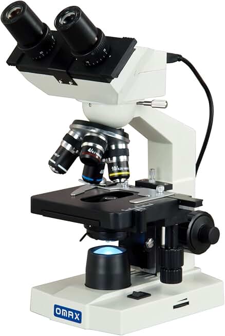 OMAX - MD82ES10 40X-2000X Digital LED Compound Microscope with Built-in 1.3MP Camera and Double Layer Mechanical Stage Compatible with Windows and Mac