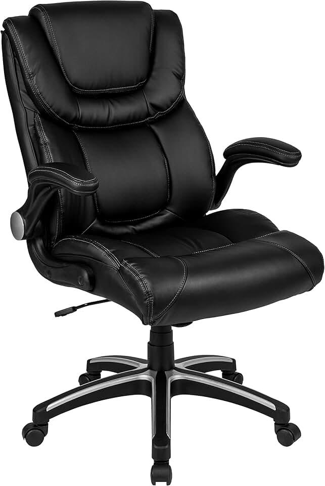 Flash Furniture Hansel High Back Black LeatherSoft Executive Swivel Office Chair with Double Layered Headrest and Open Arms