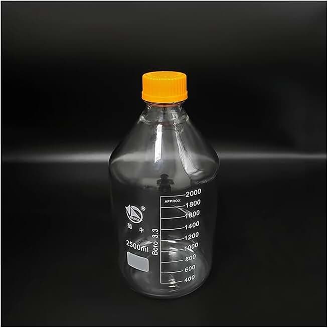 Lab bottle Reagent bottle,With yellow screw cover,Borosilicate glass 3.3,Capacity 2500ml,Graduation Sample Vials Plastic Lid