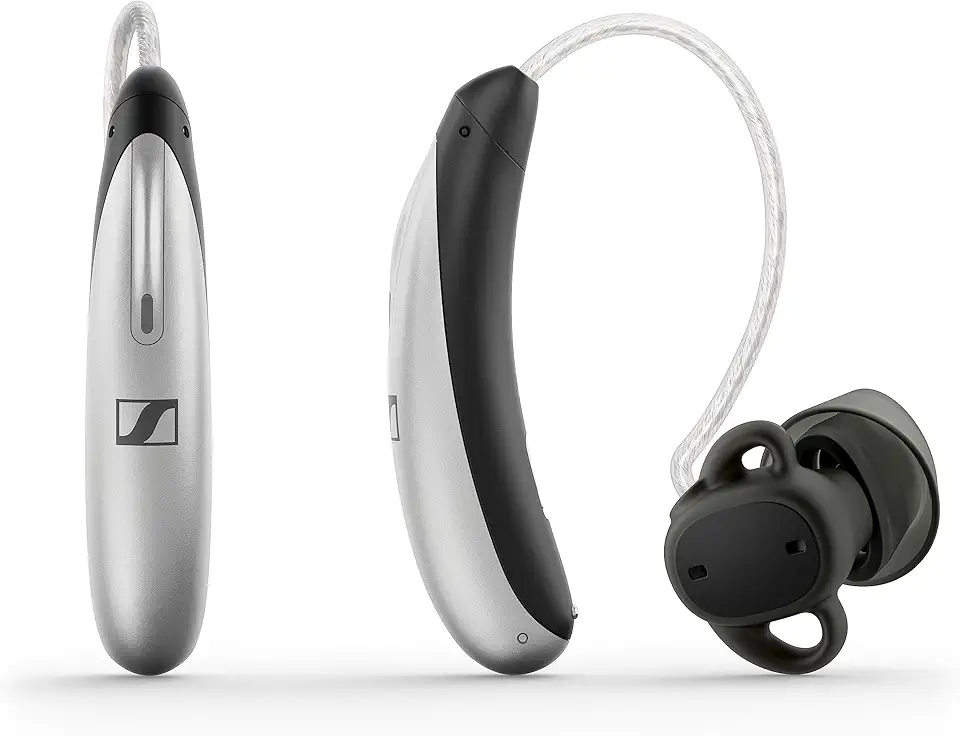 Sennheiser All-Day Clear Slim - OTC Hearing Aid - Vibrant, Programmable Sound - Self-fitting, Bluetooth Streaming - For Mild to Moderate Hearing Loss - FDA Cleared, Light Grey