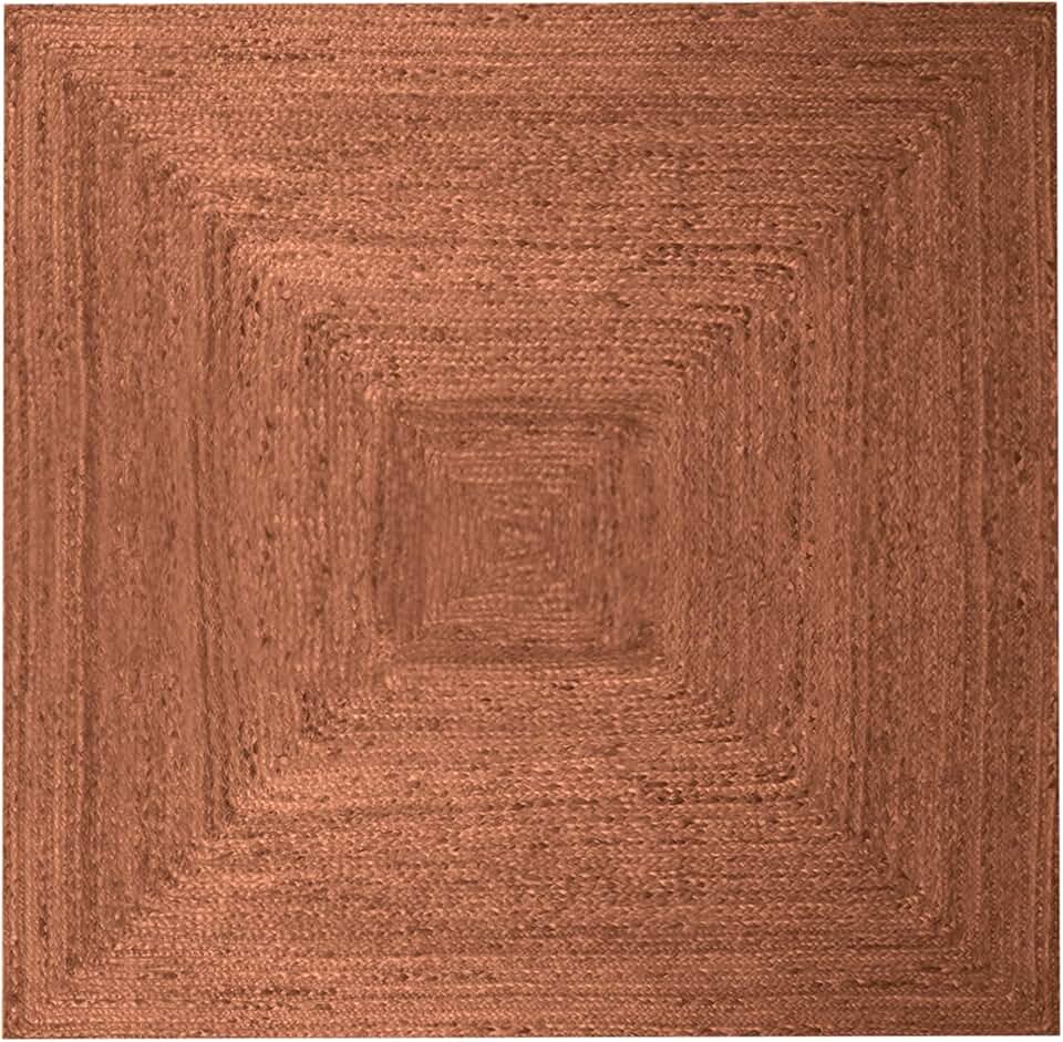 Heavy Material Hand Braided Jute Rug 6 Square Area Rug Kilim Rug Natural Jute Rug Geometric Pattern Brown Hand Woven Rug Flatweave Rug Indoor Outdoor Rugs for Dining Room Custom Mat Hall Room