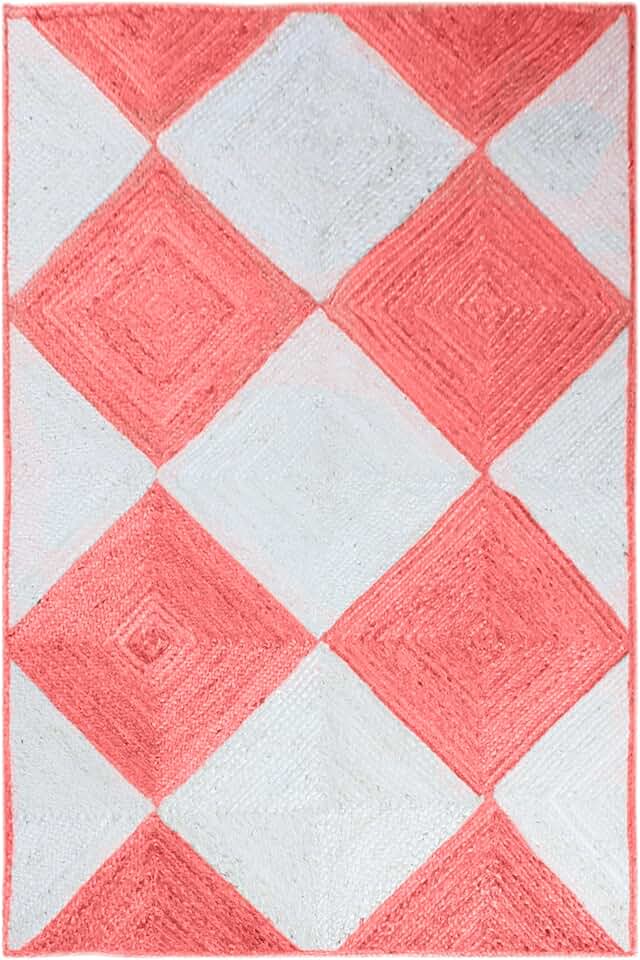 Kilim Rug 7' Square Rug Red & White Pattern Braided Jute Rug Indoor Outdoor Rug Flatweave Rug High Traffic Area Bedroom Bedside Custom Mat Dining Table Doormat