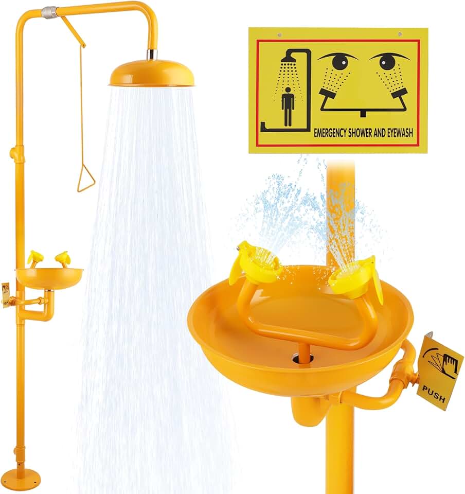 Eye Wash Shower Station Yzzwer - OSHA Approved Emergency Safety Eye Wash and Shower Combination Kit First Aid Eyewash Station