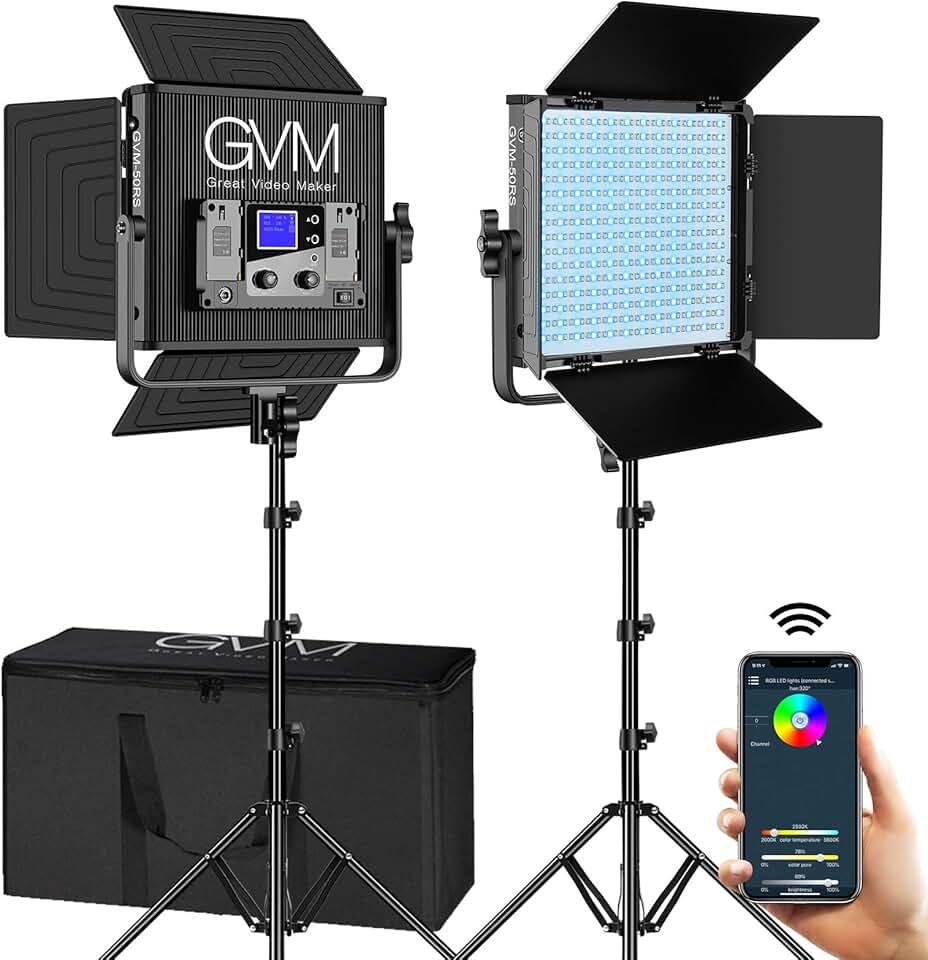 GVM 50RS RGB LED Video Light, 50W Video Lighting Kit with APP Control, 360°Full Color Led Panel Light for Gaming, Streaming, Youtube, Webex, Broadcasting, Web Conference, Aluminum Alloy Shell, CRI 97