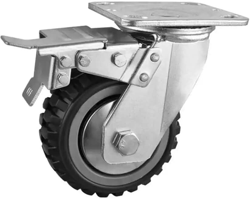 1 Pc 5-inch Heavy Duty Caster with Brake Gray Universal Wheel Wear-Resistant Flat Industrial