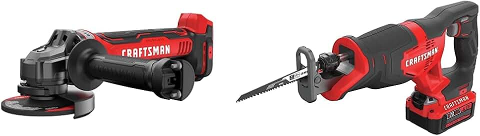 CRAFTSMAN V20 Angle Grinder, 4-1/2-Inch, Tool Only (CMCG450B) with CRAFTSMAN V20 Reciprocating Saw Cordless Kit (CMCS300M1)