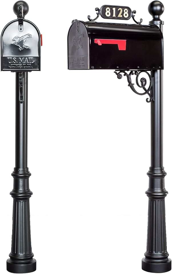 IMPERIAL Mailbox - Rust Free Strong Aluminum Craftsmanship - Large Vintage Mail Post Box, Number Plate Mount, Mounting Bracket and Decorative Pole Assembly, Home Address Use D2-8128