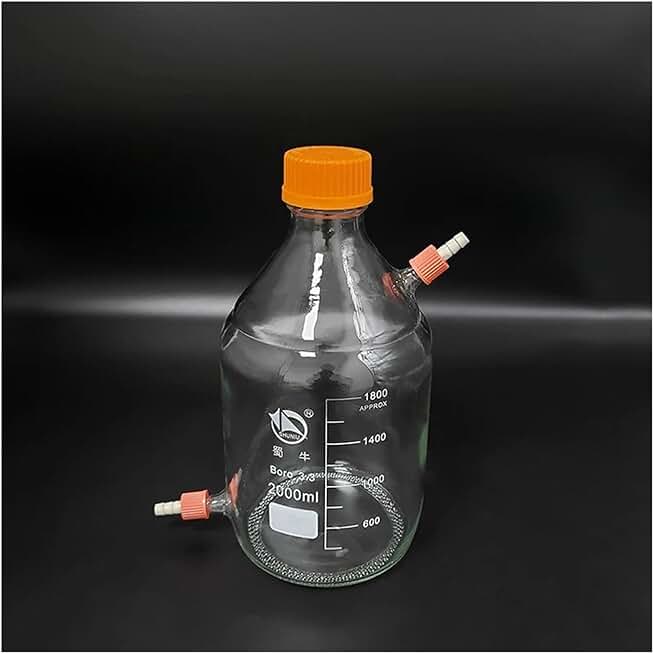 SYLALE Lab bottle Reagent bottle,With yellow screw cover,upper and lower detachable small nozzle GL14mm,Borosilicate glass,2000ml,Plastic Lid