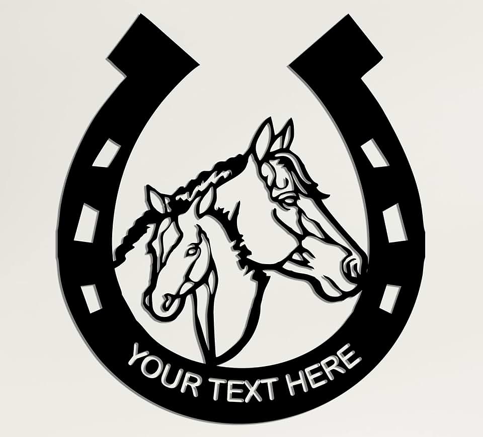 DEKADRON Personalized Horseshoe Metal Wall Decor, Metal Horseshoe Sign, Horse Head Living Room Decor, Metal Wall Art, Indoor Outdoor Hangings (*39