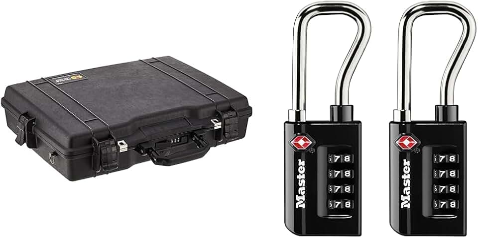 Pelican 1495 Laptop Case (Black) & Master Lock Pack of 2 Set Your Own Combination TSA Approved Luggage Lock, 2 Pack, Black