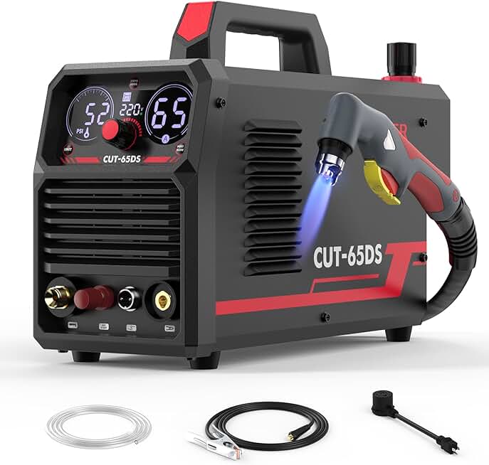 YESWELDER Plasma Cutter 65 Amp Non High Frequency Non-Touch Pilot Arc Digital Plasma Cutter, DC Inverter 110/220V Dual Voltage Blowback Plasma Cutting Machine CUT-65DS