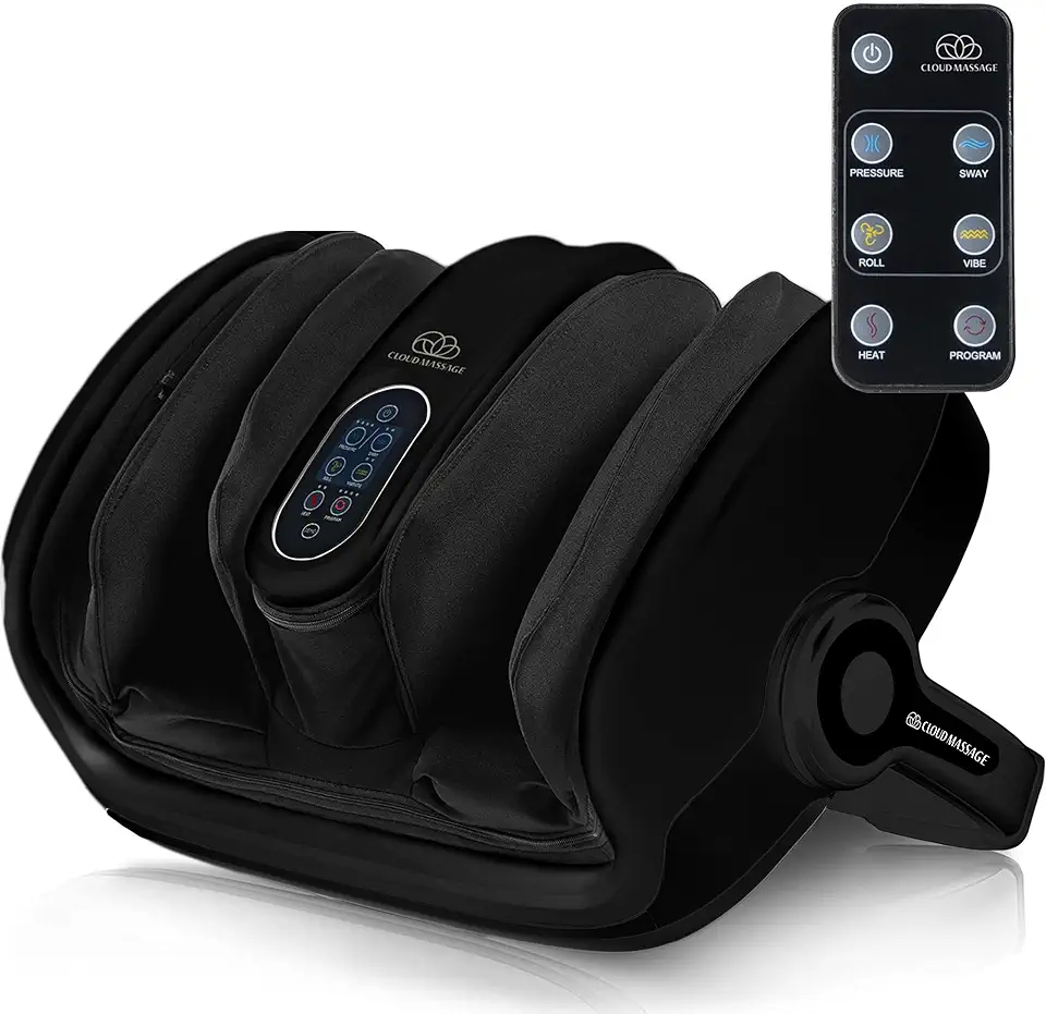 Cloud Massage Shiatsu Foot Massager with Heat - Foot & Calf Massager for Relaxation, Plantar Fasciitis Relief, Neuropathy, Circulation, and Heat Therapy - FSA/HSA Eligible - Black, Includes Remote