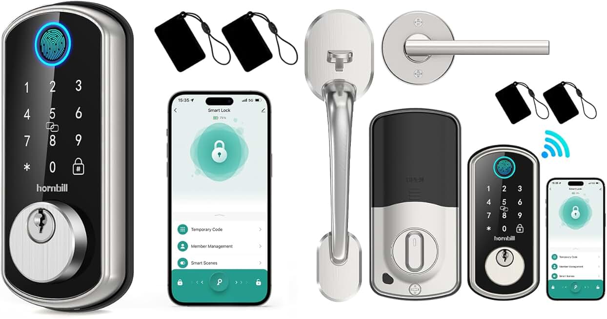 Smart WiFi Door Lock Set + Smart WiFi Deadbolt Silver: Hornbill Keyless ...