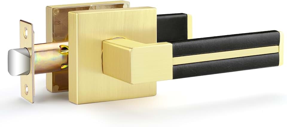 EHOMEWARE 10 Pack Gold Door Handles, Passage Door Levers with Black Leather Handle, Interior Hallway Closet Door Knobs 10 Pack