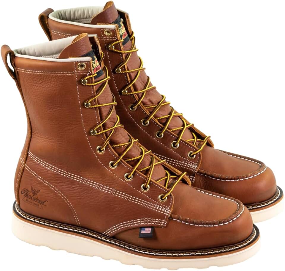 American Heritage 8” Moc Toe Work Boots For Men Breathable Leather Boots With Slip-Resistant MAXWear Wedge Outsole and Goodyear Storm Welt