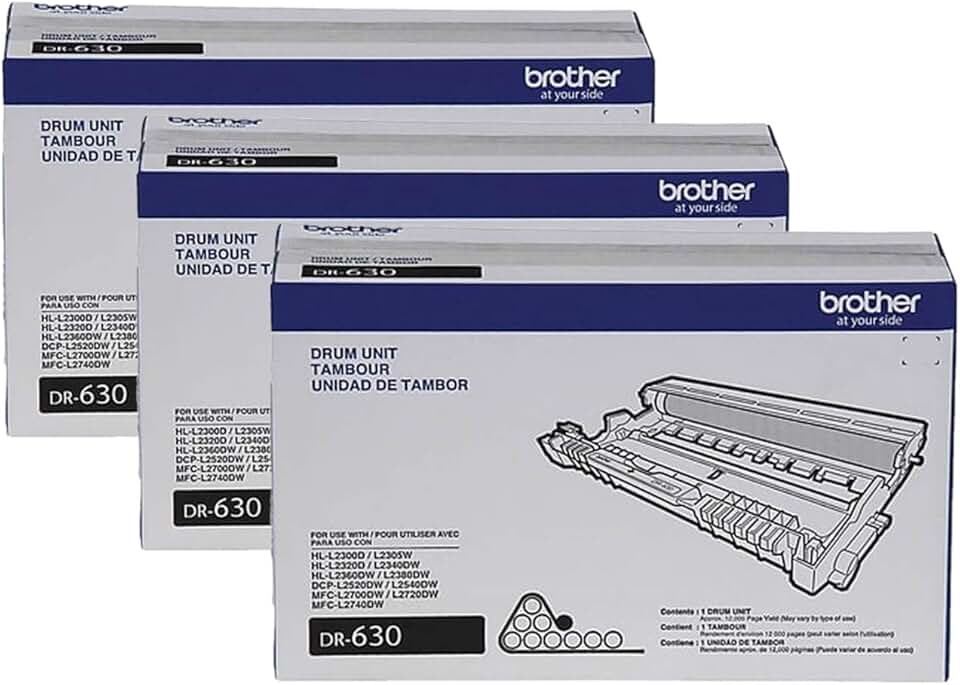 Brother DR-630 DCP-L2520 L2540 HL-L2300 MFC-L2680 L2685 L2700 Drum Unit in Retail Packaging / 3-Toner Cartridges