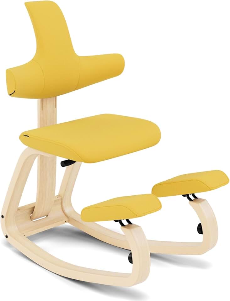 Varier ThatSit Balans Adjustable Ergonomic Kneeling Chair with Backrest, 10-year Limited Warranty, Designed by Peter Opsvik, Yellow/Natural