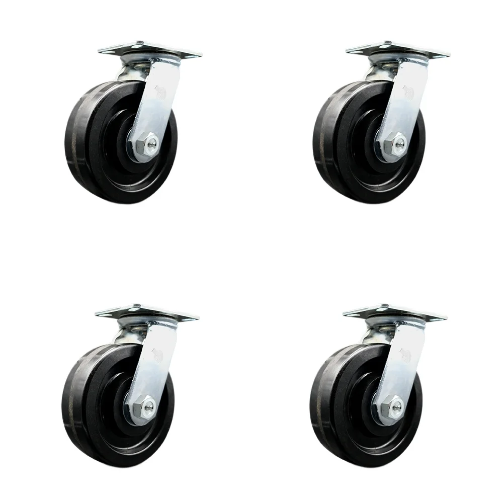 Heavy Duty Large Top Plate Phenolic Swivel Caster Set of 4 w/4