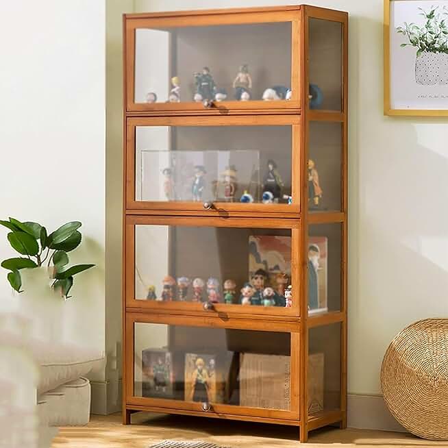 SPABOY Display Case Curio Cabinets, Display Shelf for Figures and Collection, Tall Bookshelf Bookcase Countertop Display Case Stackable Cabinet Storage Containers (Size : 4 floor-70cm/28in), QT544W