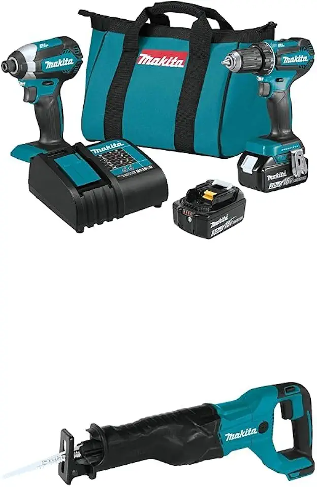 Makita XT281S 18V LXT 2-Pc. Combo Kit (3.0Ah) with Makita XRJ04Z 18V LXT Lithium-Ion Cordless Recipro Saw, Tool Only, Blue