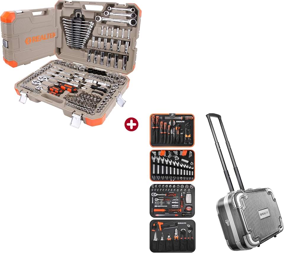 REALTEK 150 Piece Mechanic Tool Kit with 123 Piece Tool Set, Mechanics Tool Set