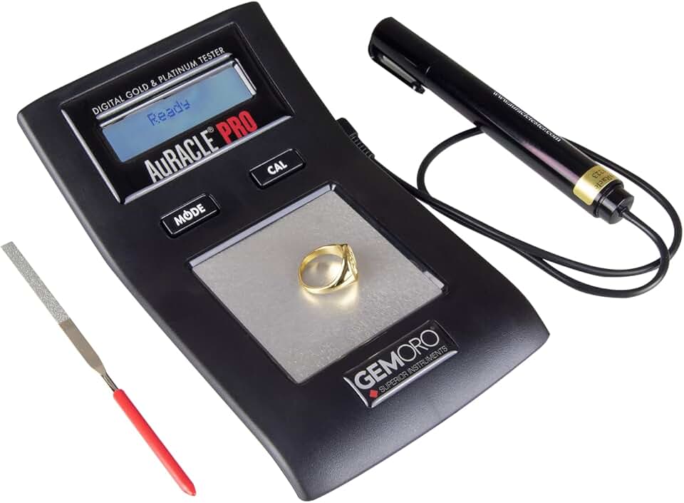 GemOro AuRACLE PRO Gold Tester | Accurate Compact Portable Machine with Electronic Digital LCD Display Gold & Platinum Tester | Precision Tool with Expert Professional Jewelry Reading & Accuracy