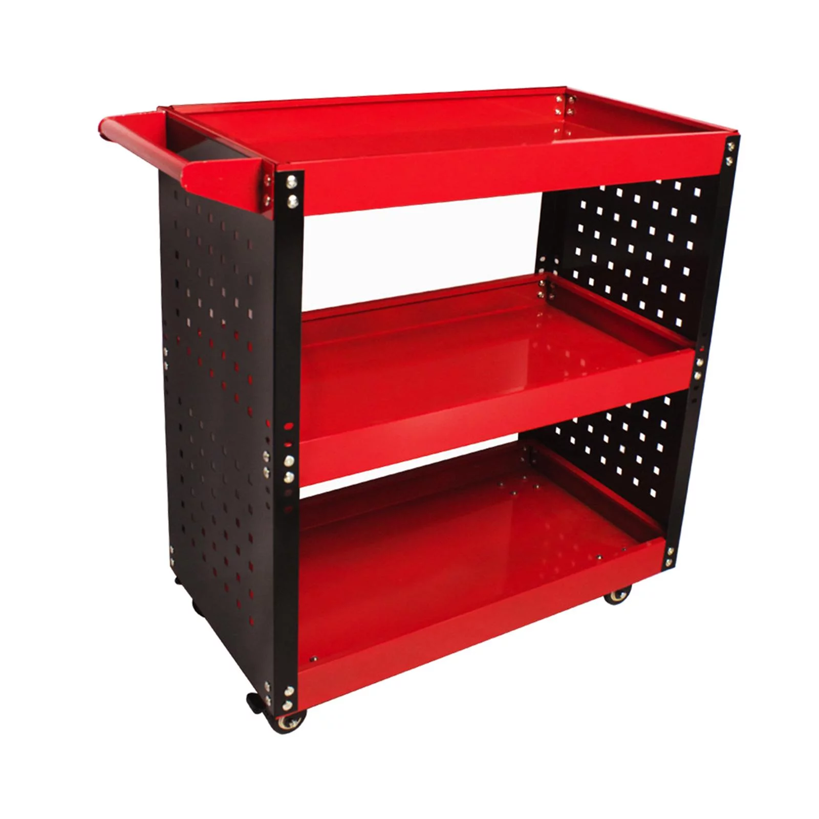 Heavy Duty 3 Tier Tool Cart Organizer Multifunction Utility Carts with Wheels for Auto Repair Garage Garden Warehouse Red A