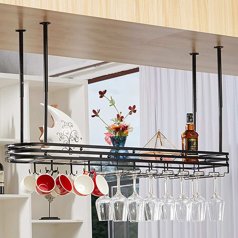 Wine Rack Wall Mounted - Upside Down Wine Rack Stemware Holder Ceiling Decoration Shelf, Wine Bottle Storage Rack for Kitchen/Bar The New Fashionable