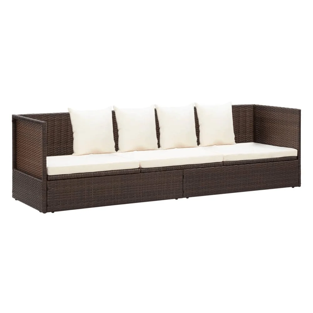 Outdoor Lounge Bed with Cushion & Pillows Poly Rattan Brown vidaXL