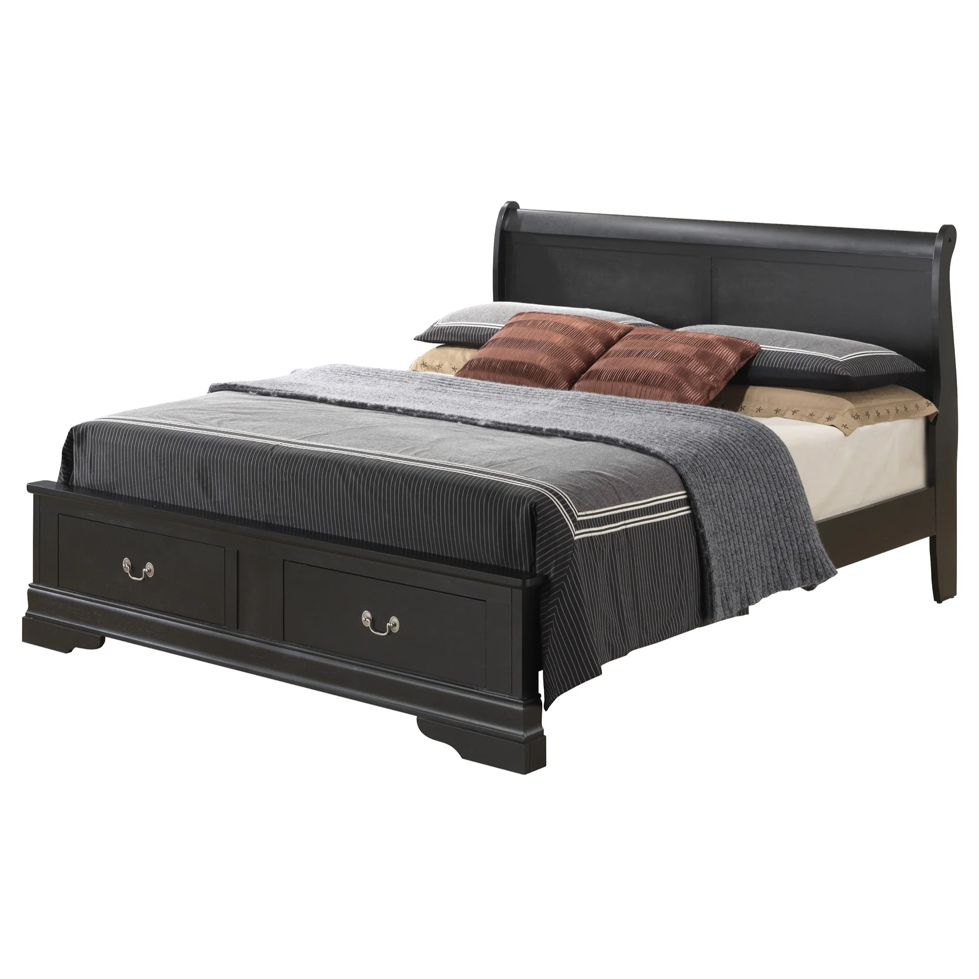Passion Furniture Louis Philippe Black Queen Storage Sleigh Wood Bed