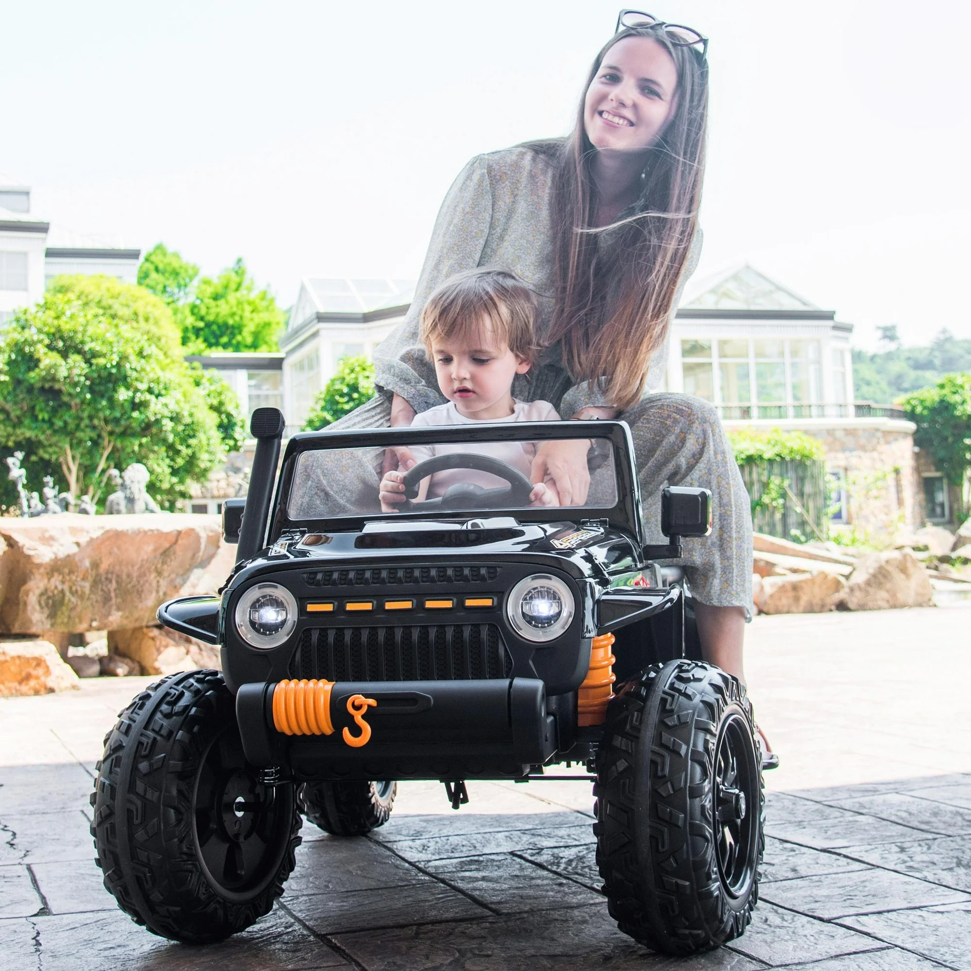 iRerts 24V Powered Ride on Truck, Ride on Toys Car with Remote Control, Rear Seat, Bluetooth, Electric Electric Car for kids Boys Girls 3-6 Years Old Birthday Gifts, Black