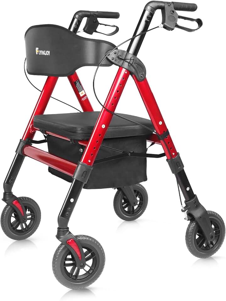 Heavy Duty Rollator Walker for 450 lbs Large People, 4-Wheels Folding Rolling Walker with Extra Spacious Seat, NOT for Standard Door 26