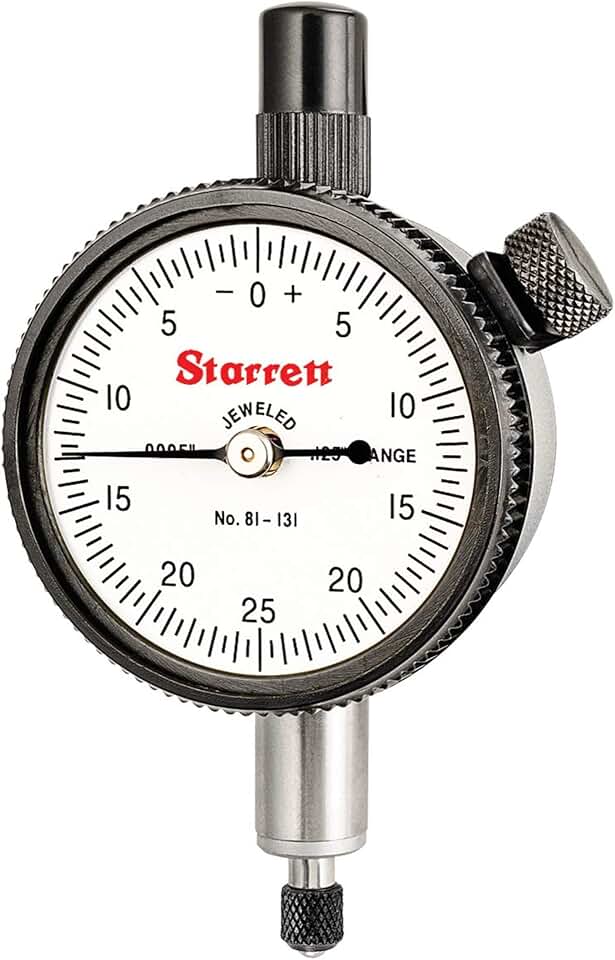 Starrett 81 Series Dial Indicator with Jewel Bearings and Lug-On-Center Back - White Face, 0-.125