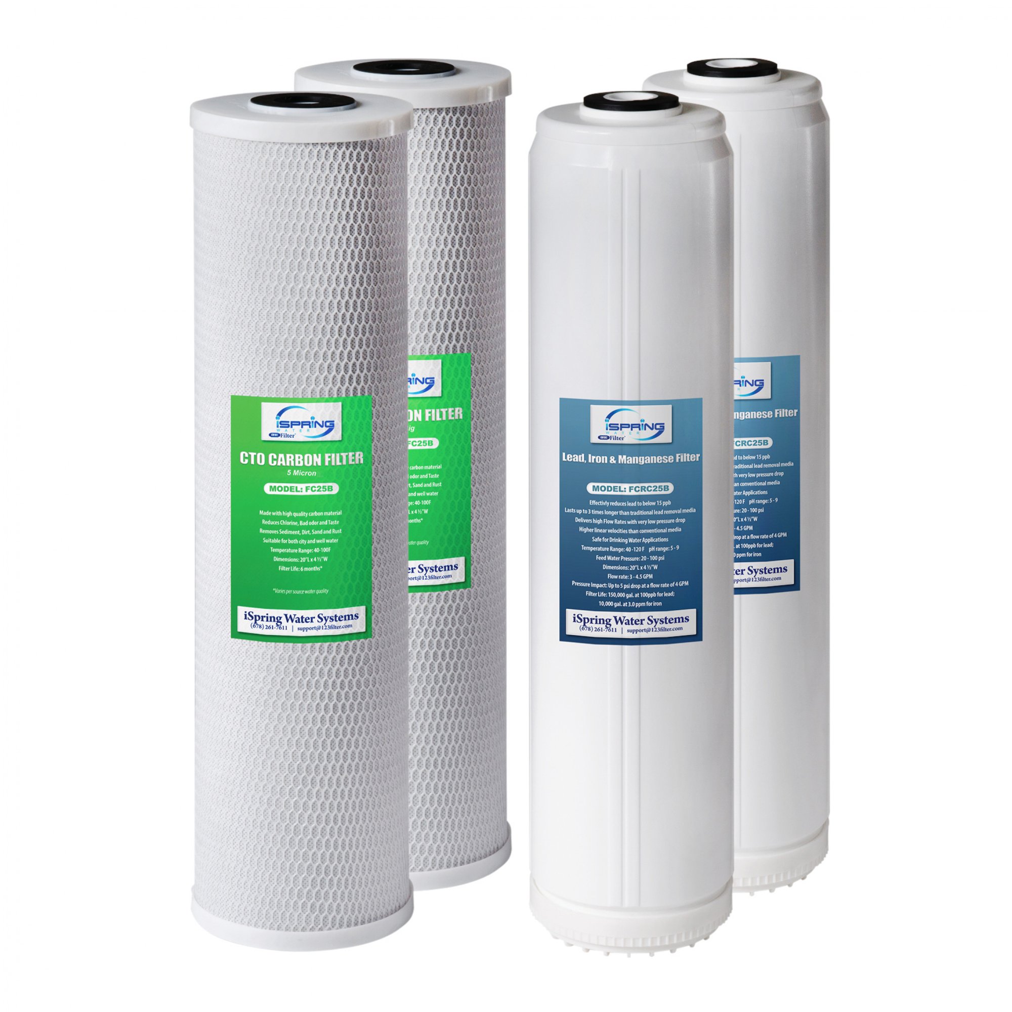iSpring F4WGB22BPB 4.5 x 20 2-Stage Whole House Water Filter Replacement Pack Set with Carbon Block and Lead Reducing Cartridges, Fits WGB22B-PB