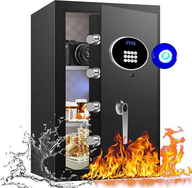 [True to Size] 5.2 Cub Large Fireproof Waterproof Safe Box for Home - Heavy Duty Digital Safe with LCD Screen Sensor Light, Fire Proof Document Safe for Business