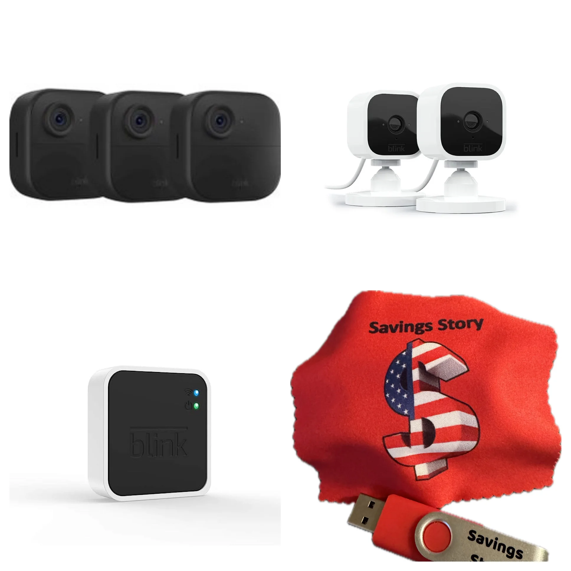 Blink_Outdoor (4th Gen, 2023) 5 HD Camera System with Sync Module 2, Savings Story 64GB USB Drive & Cleaning Cloth, Home Security, Wi-Fi